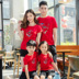 Màu đỏ ròng với áo bố mẹ mới 2018 trang trí nhà cho gia đình gồm ba chiếc áo thun ngắn tay nữ mùa xuân giản dị đồ gia đình Trang phục dành cho cha mẹ và con