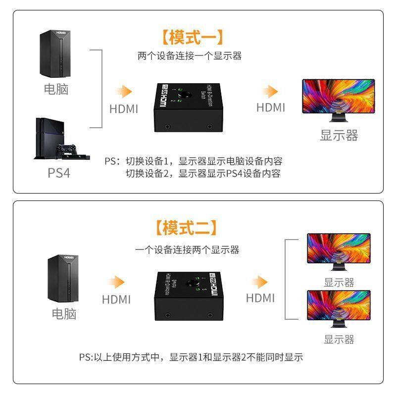 HDMI High-Definition Video Switcher Splitter Computer One in Two Out Two-Way Conversion Audio and Video HDMI Splitter