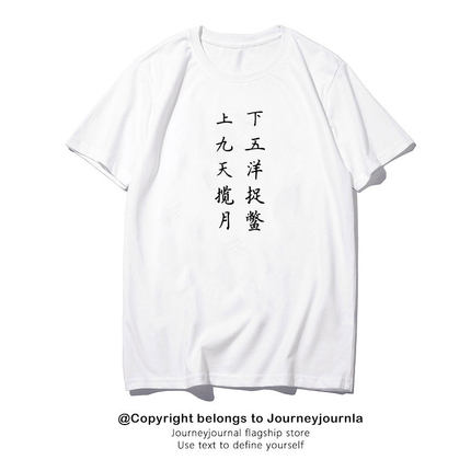 2018抖音同款纯棉圆领短袖t恤文字ins风上九天