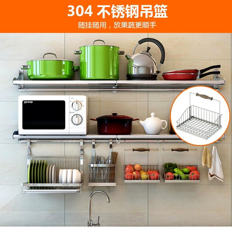 Kệ lưu trữ nhà bếp bằng thép không gỉ 304 đa chức năng hoạt động móc miếng lưu trữ nhà bếp thiết bị lưu trữ thiết bị nhỏ - Phòng bếp