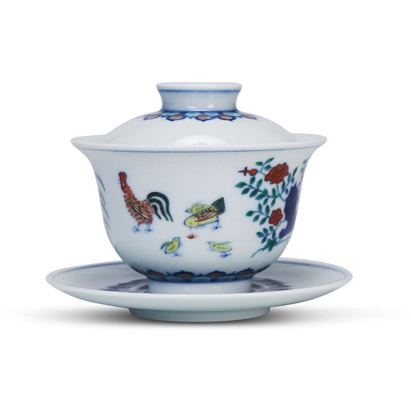 Ming chenghua bucket color lines tureen jingdezhen ceramic chicken chicken hills, cylinder cup bowl kung fu tea set three cups
