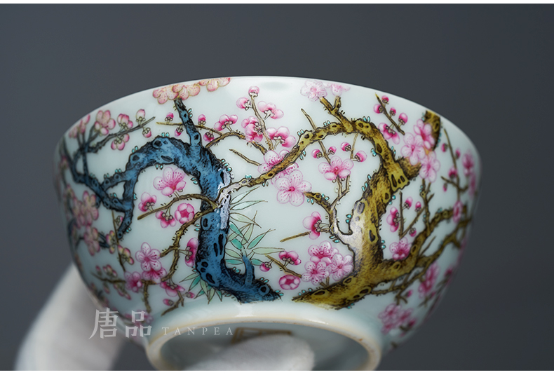Tang Pin name plum colored enamel with master individual cup of jingdezhen ceramic sample tea cup ice wintersweet name plum cup kung fu tea set