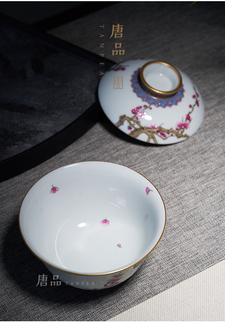 Colored enamel hand wintersweet name plum blossom put tureen satisfied grain tea bowl of jingdezhen ceramic large - sized kung fu tea cups