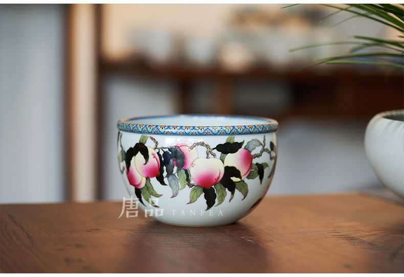 Jingdezhen ceramic powder enamel enamel peach tea to wash hand antique porcelain wash water jar bats tea urn kung fu tea set