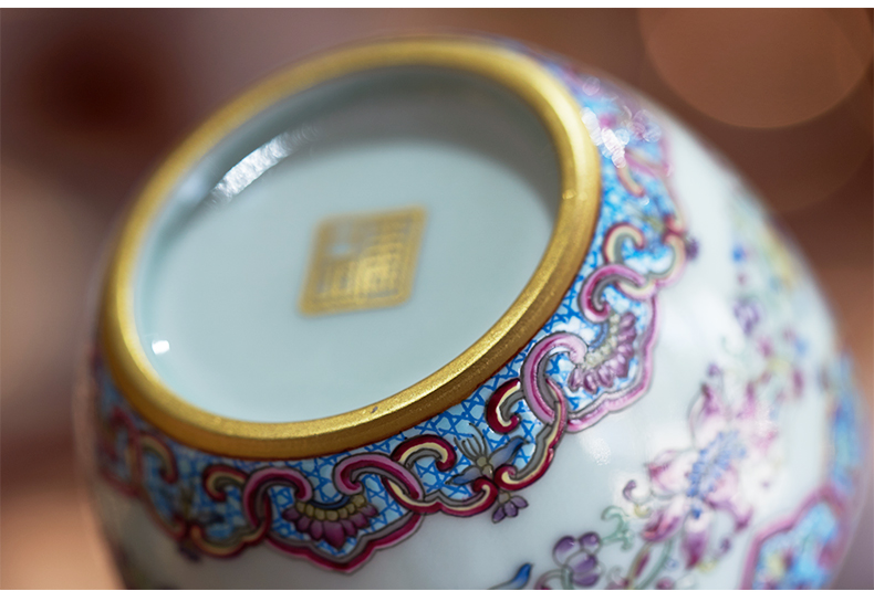 Tang Pin colored enamel kung fu tea cups large master cup put lotus flower ruyi jingdezhen blue and white glass ceramics by hand