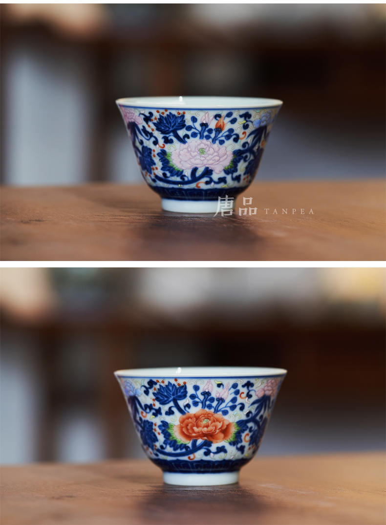 The Bucket color blue and white tie up branch master of jingdezhen ceramic cups all hand painting old alum flowers red peony cup gift giving