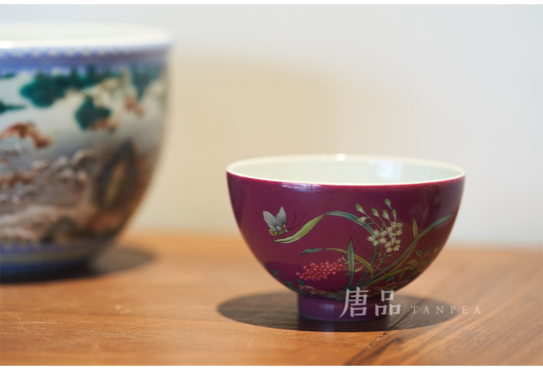 Colored enamel carmine flowers personal Lord kung fu tea cup of jingdezhen ceramic cups butterfly orchid single CPU