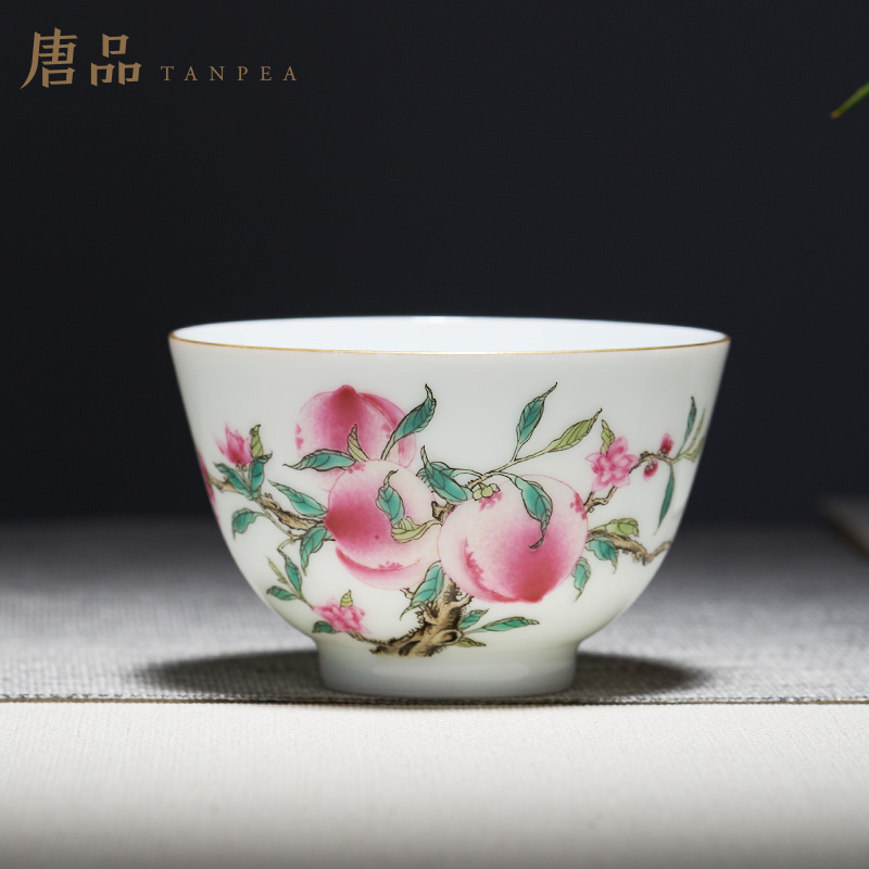 Tang Pin enamel pastel peach sample tea cup of jingdezhen ceramic masters cup peach bats gifts celebration single CPU