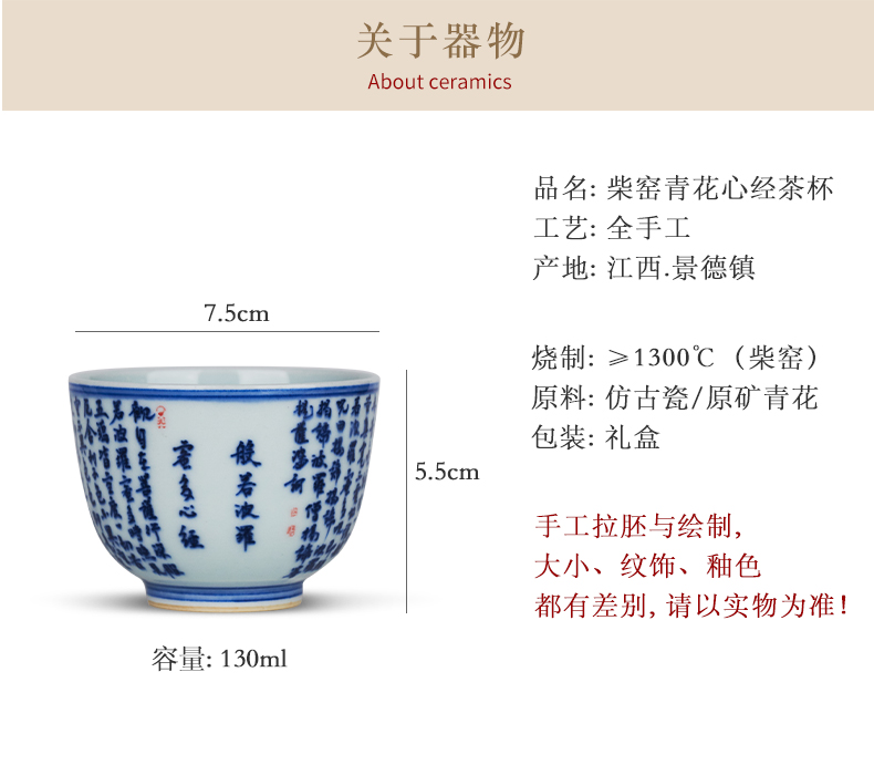 Blue and white heart sutra of jingdezhen ceramic cups Tang Pin maintain prajnaparamita heart sutra masters cup buddhist gifts