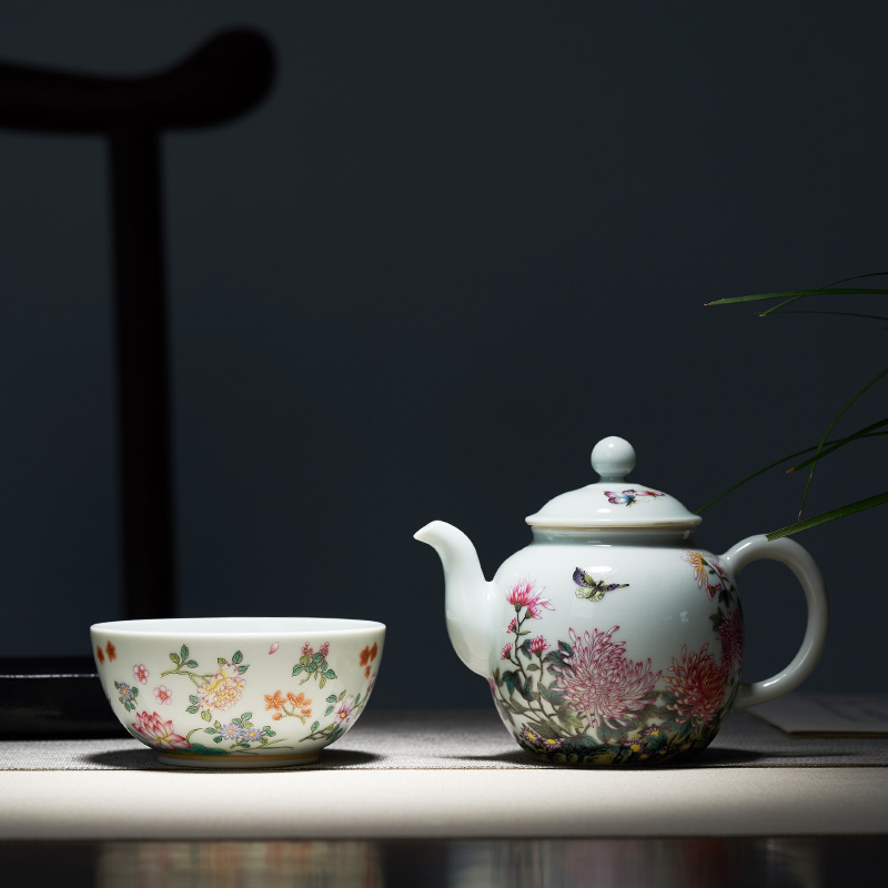 Tang Pin checking flowers colored enamel cup cup personal Lord jingdezhen ceramic powder enamel large bowl kung fu tea set