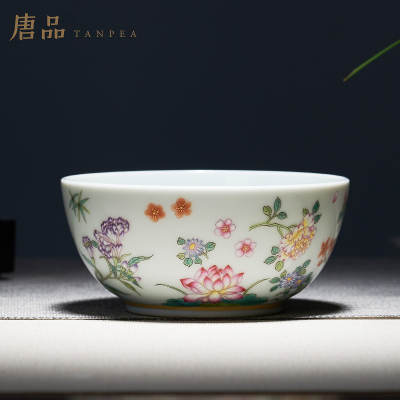 Tang Pin checking flowers colored enamel cup cup personal Lord jingdezhen ceramic powder enamel large bowl kung fu tea set