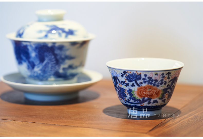 The Bucket color blue and white tie up branch master of jingdezhen ceramic cups all hand painting old alum flowers red peony cup gift giving