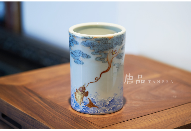 Powder enamel enamel auspicious more pen container full manual seawater goldfish little brush pot document room paint antique porcelain furnishing articles