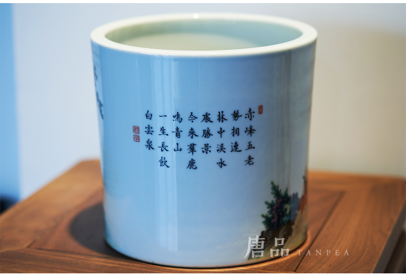 Pastel lulu smoothly brush pot hand made sika deer painting the receive cylinder jingdezhen ceramic tube of archaize scroll furnishing articles