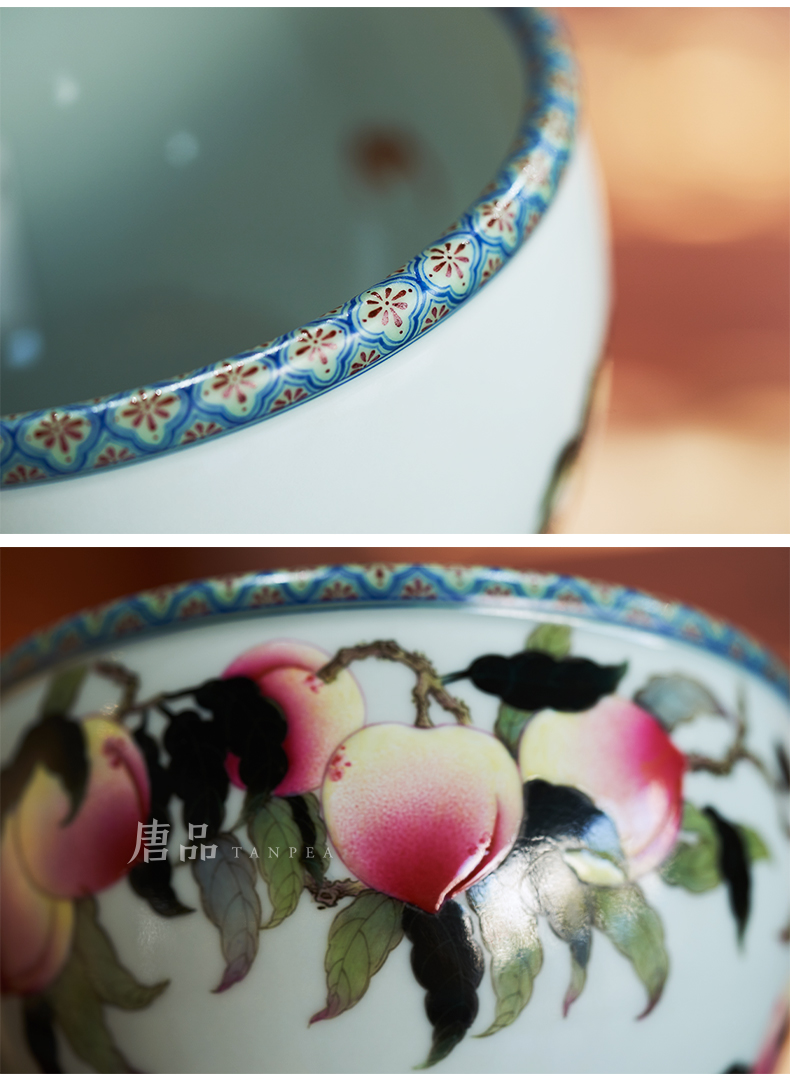 Jingdezhen ceramic powder enamel enamel peach tea to wash hand antique porcelain wash water jar bats tea urn kung fu tea set