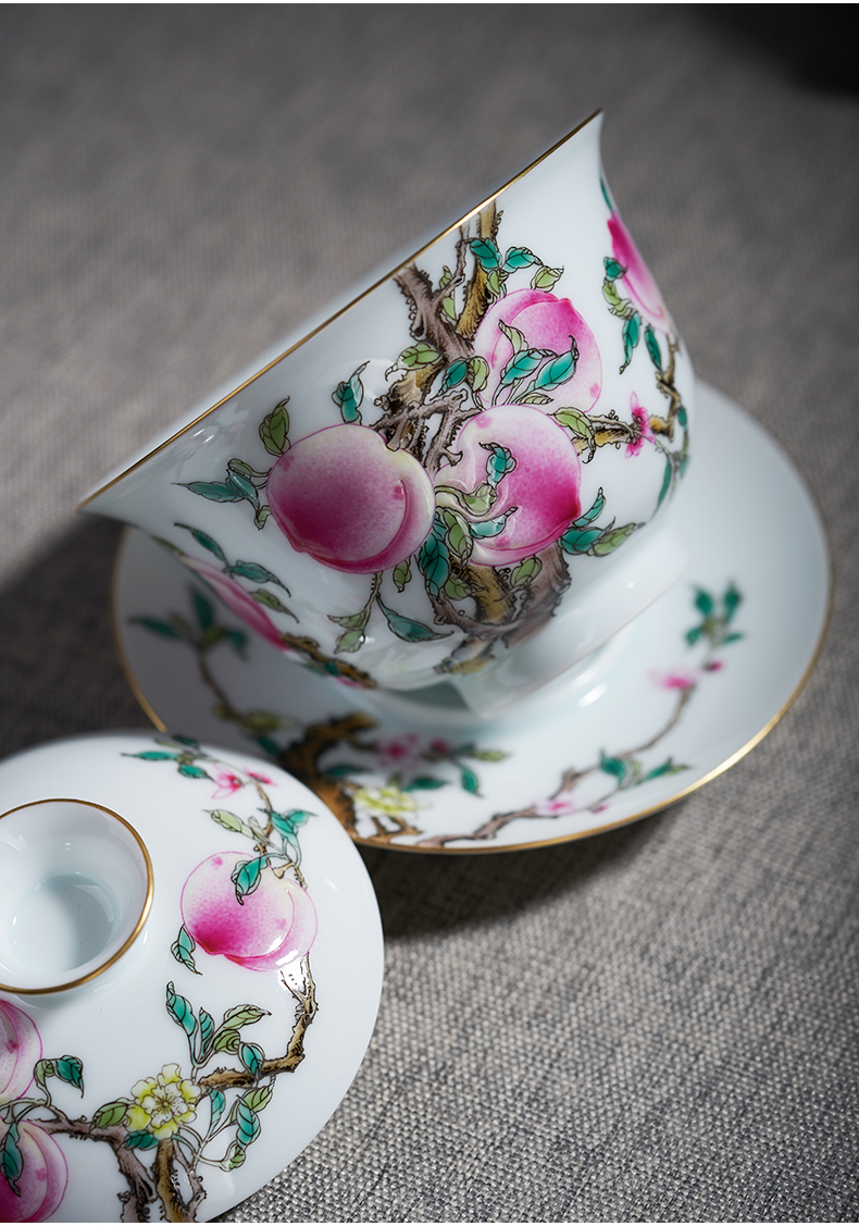 Tang Pin enamel pastel peach is only three tureen manually make tea bowl of jingdezhen ceramic large - sized kung fu tea cups