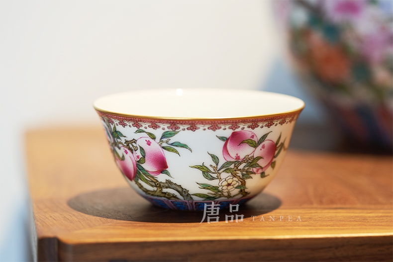 Peach Colored enamel kung fu tea cups f pomegranate cup personal Lord all hand bowl of jingdezhen ceramic tea cup