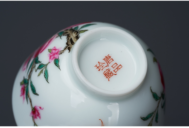 Tang Pin enamel pastel peach sample tea cup of jingdezhen ceramic masters cup peach bats gifts celebration single CPU