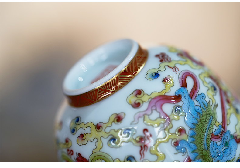 Tang Pin colored enamel lion roll silk cup less t Pacific master individual cup of jingdezhen ceramics pu single cup by hand