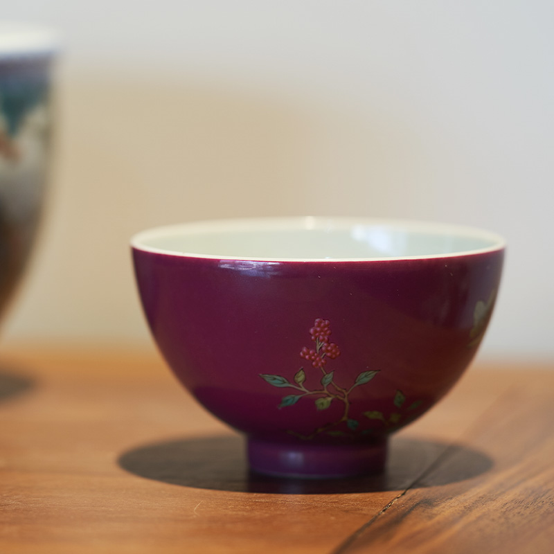 Colored enamel carmine flowers personal Lord kung fu tea cup of jingdezhen ceramic cups butterfly orchid single CPU