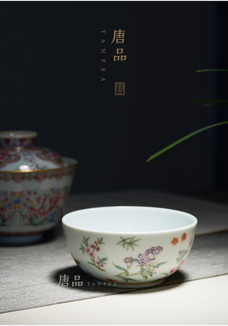 Tang Pin checking flowers colored enamel cup cup personal Lord jingdezhen ceramic powder enamel large bowl kung fu tea set