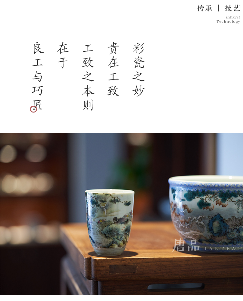 Kung fu tea powder enamel all hand - made scenery duck fragrance - smelling cup of jingdezhen ceramic cup personal Lord archaize porcelain collection