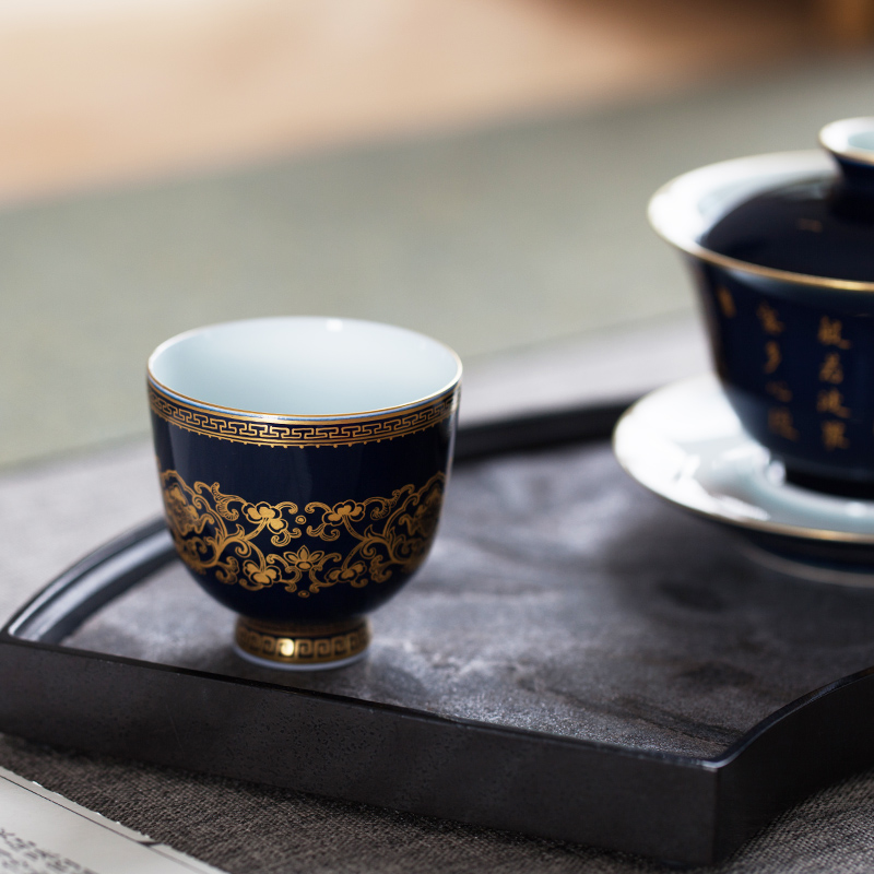 Jingdezhen ceramic ji blue sample tea cup principal bound lotus flower grain kung fu tea cups personal single CPU master CPU