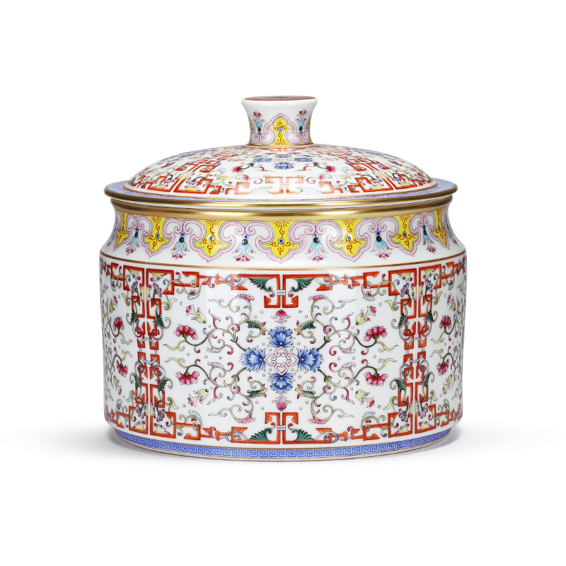 Jingdezhen colored enamel caddy fixings manual storage tank large tea warehouse Chinese ceramic pot furnishing articles puer tea cake