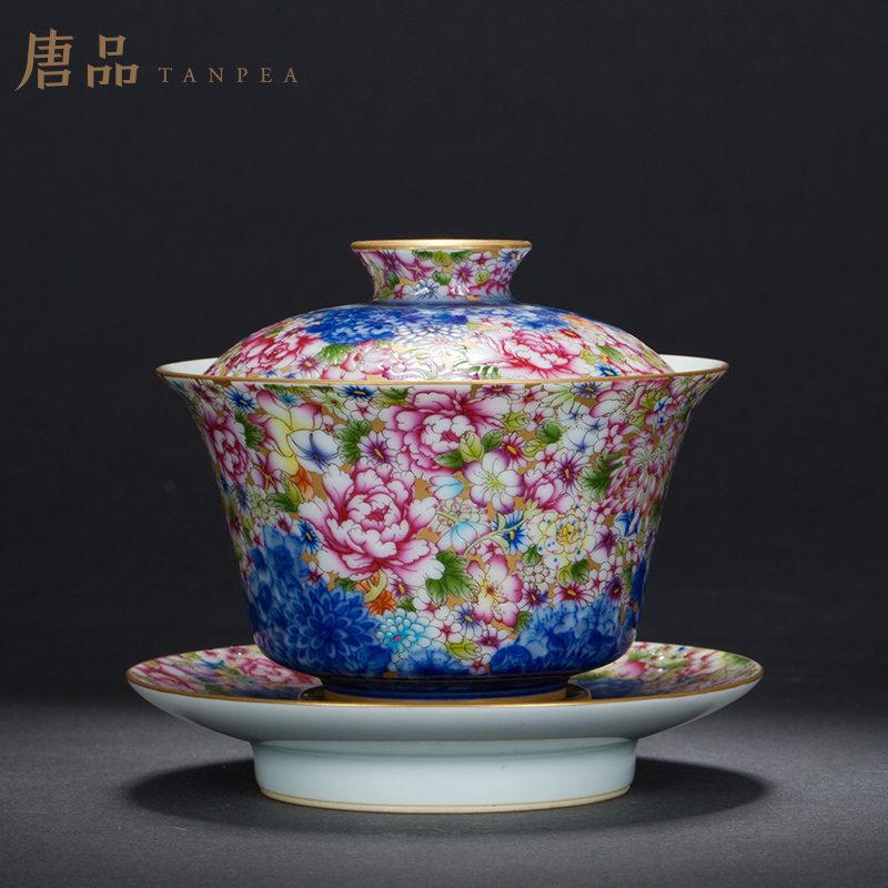 Colored enamel than spend three to make tea tureen jingdezhen ceramic large bowl full manual pastel kung fu tea collection