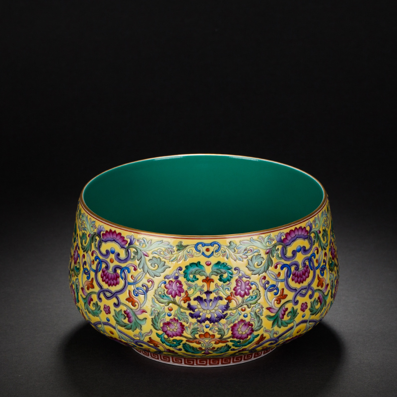 Jingdezhen ceramics all hand enamel CaiTuan flower lotus flowers wrapped branches grain tea wash water jar XiCha archaize sea water