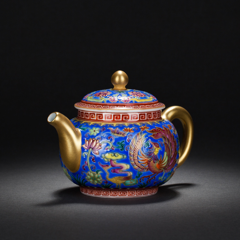 Jingdezhen ceramic all hand made blue colored enamel teapot to group of hand pot archaize single pot chicken large kung fu