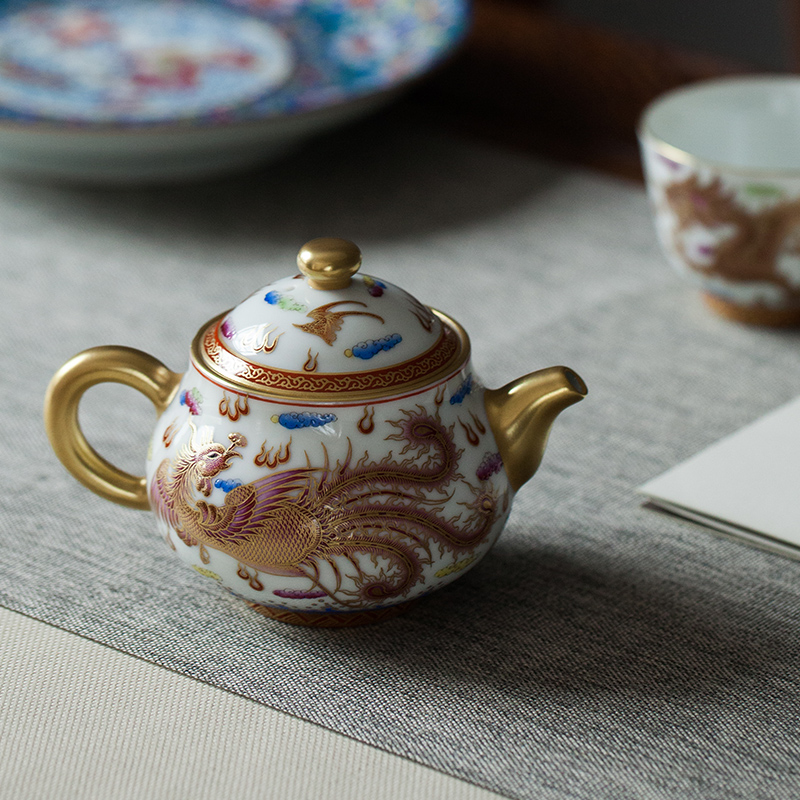 Enamel in extremely good fortune teapot jingdezhen all hand made Enamel dragon grain ceramic paint household single pot of tea
