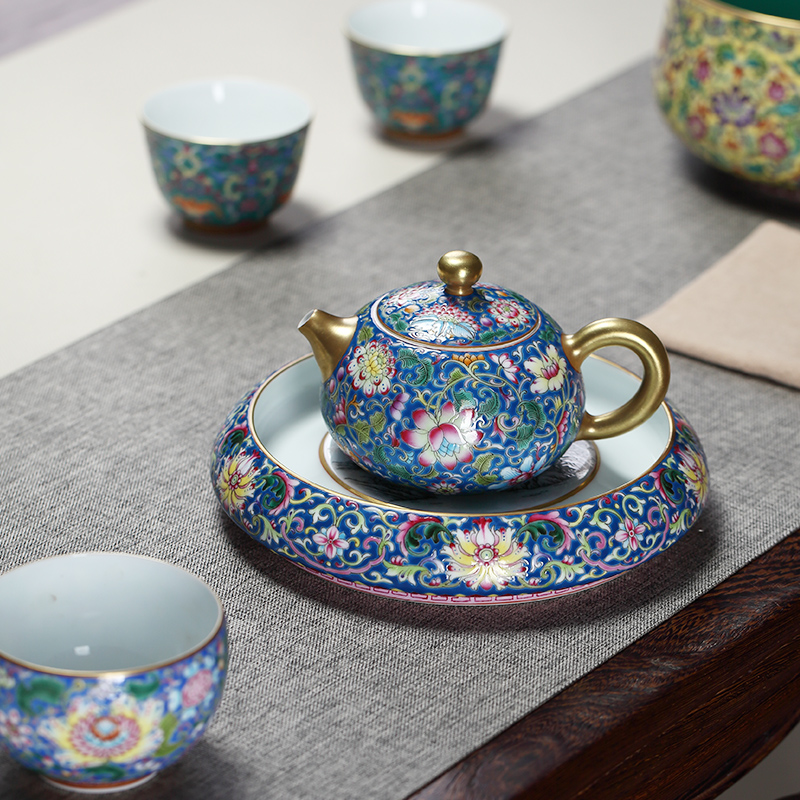 Jiangnan snow colored enamel pot bearing jingdezhen all hand dry plate pot of archaize ceramic kungfu landscape tea tray