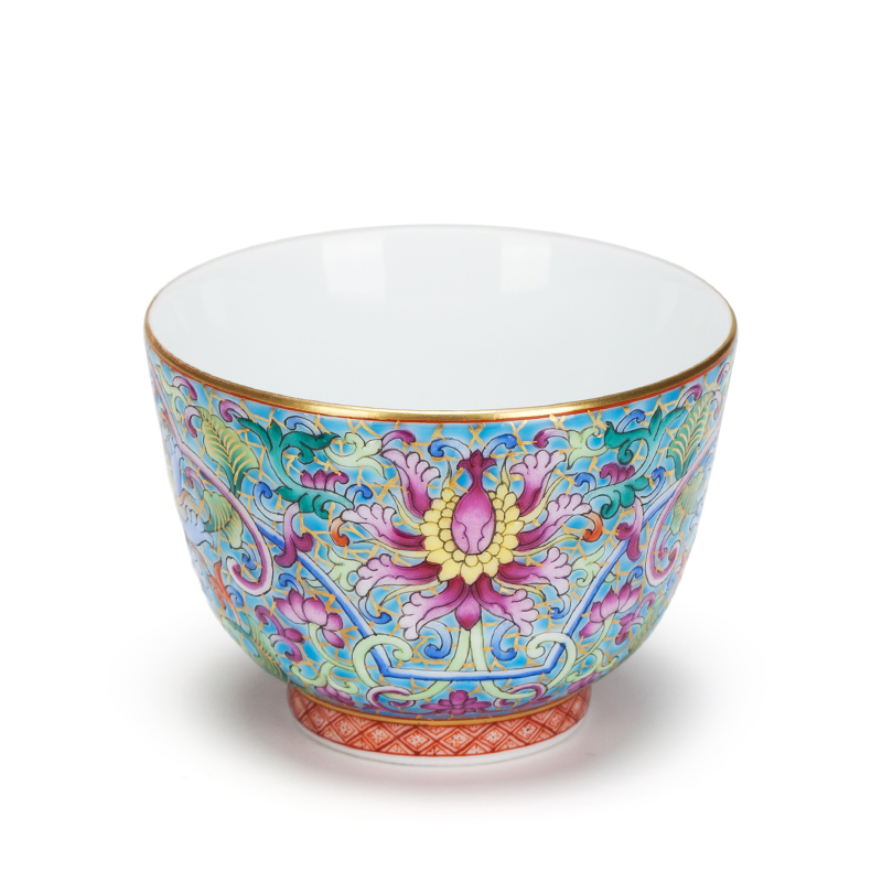 Tang Pin jingdezhen ceramics colored enamel teacups hand - made bound lotus flower grain sample tea cup kung fu master individual single CPU