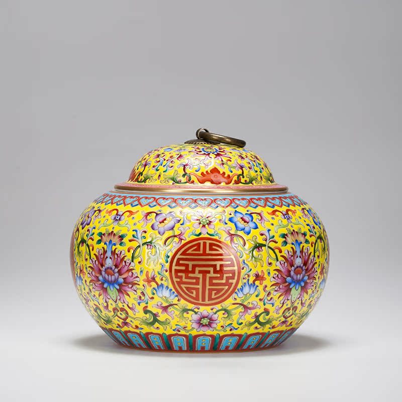 Group long - lived colored enamel jar of jingdezhen ceramic decoration ware rich ancient frame study the sitting room of Chinese style household furnishing articles