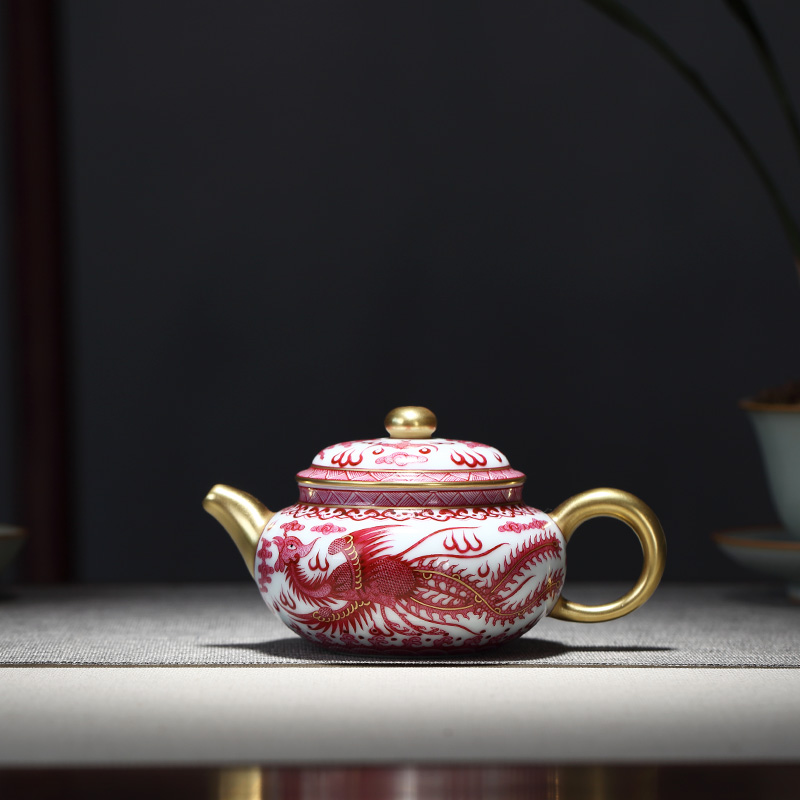 Tang Pin jingdezhen ceramic agate red double phoenix play pearl pot all hand phoenix teapot kung fu tea pot