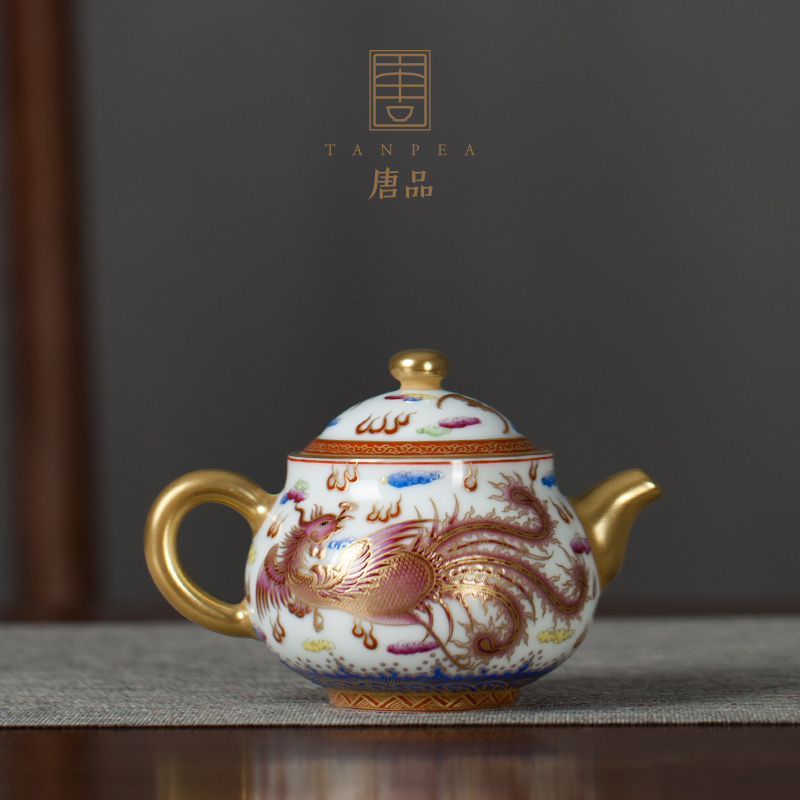 Enamel in extremely good fortune teapot jingdezhen all hand made Enamel dragon grain ceramic paint household single pot of tea
