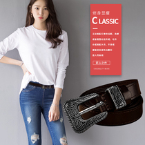 Crocodile genuine leather belt female ins wind minimis about 100 hitch Korean pants with decorative head layer pure cow leather belt lady