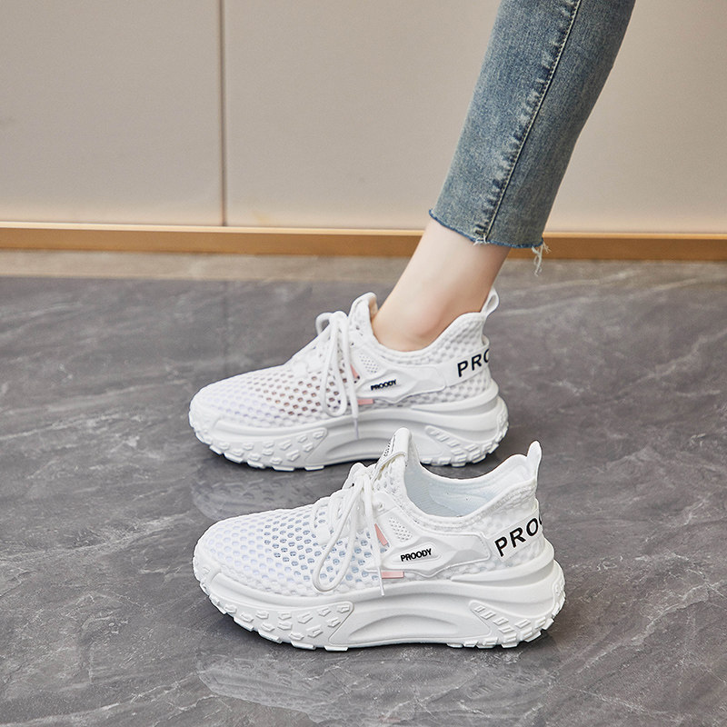 2025 New Summer Mesh Breathable Versatile Sneakers for Women, Fashionable Casual Running Thick-Soled Dad-Style Fly-Knit Women's Shoes