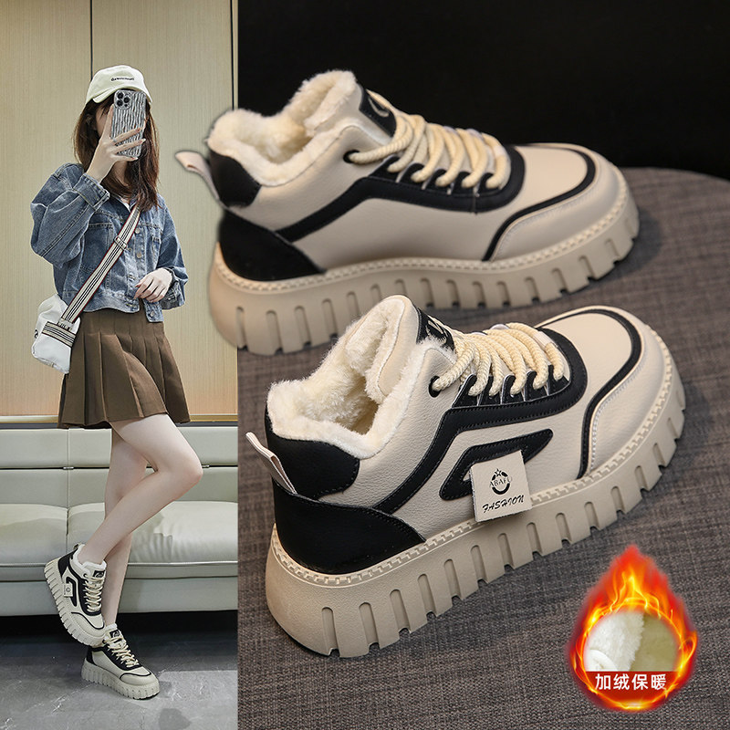 2025 New Winter Cotton Shoes for Women, Versatile Fleece-Lined Casual Shoes, High-Top Women's Shoes, Warm Snow Boots, Non-Slip Short Boots