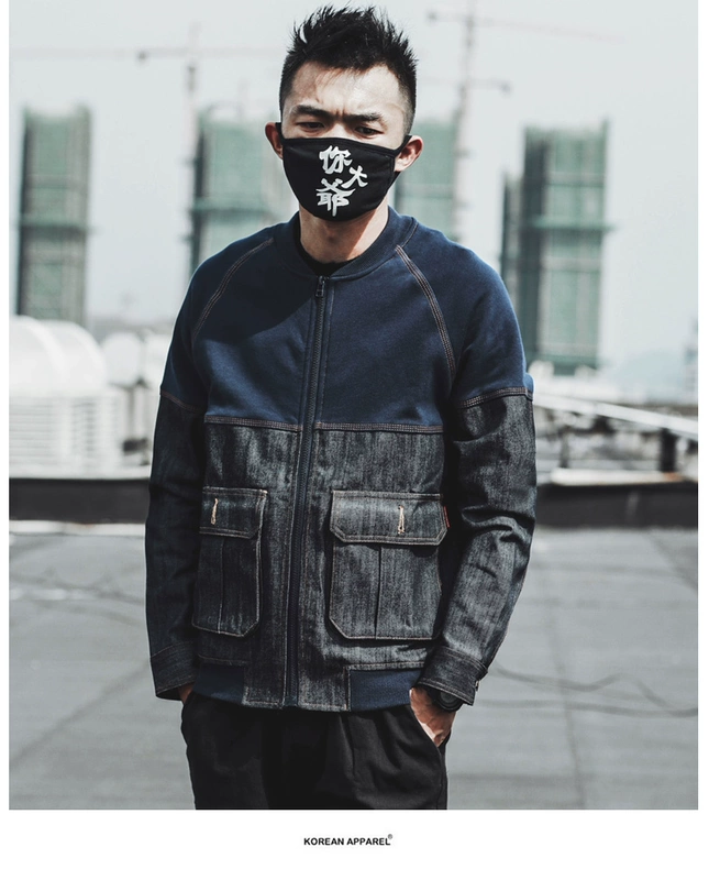 Mùa xuân và mùa thu nam Khâu áo khoác denim Mùa xuân Nhật Bản Xu hướng Hàn Quốc Bóng chày Cổ áo mỏng Áo khoác nam mùa thu - Áo khoác đôi