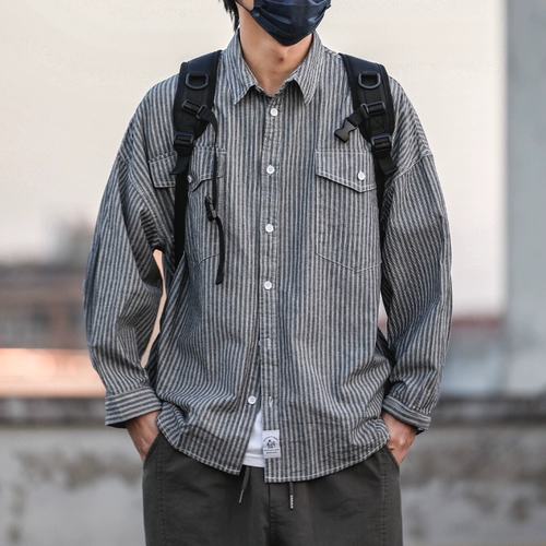 Осенняя рубашка, универсальный японский хлопковый лонгслив, куртка для влюбленных, в корейском стиле, оверсайз