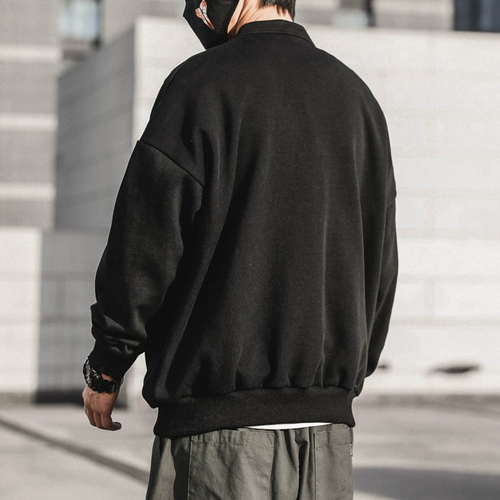 Демисезонный свитшот, куртка с капюшоном, японский лонгслив, в американском стиле, оверсайз, воротник поло