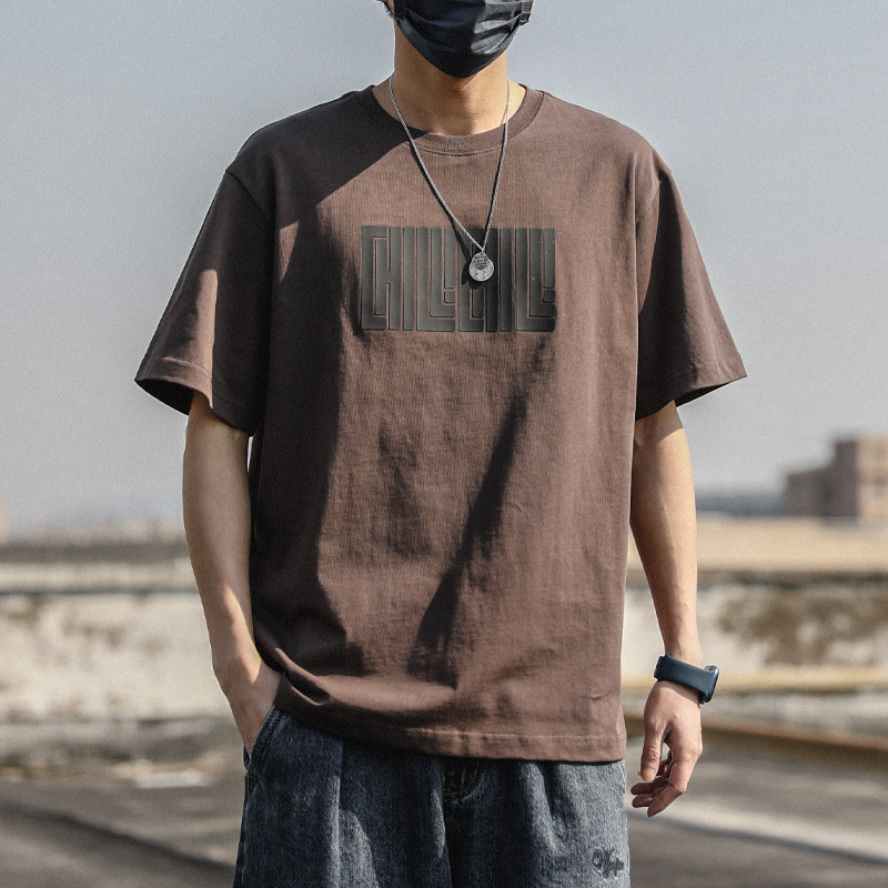 230g weight lbs short sleeve T-shirt for men's summer days with trendy tide cards retro half sleeve pure cotton loose casual blouse