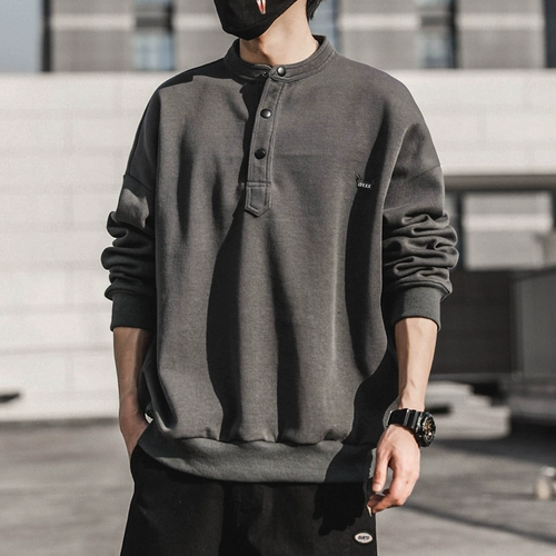 Демисезонный свитшот, куртка с капюшоном, японский лонгслив, в американском стиле, оверсайз, воротник поло