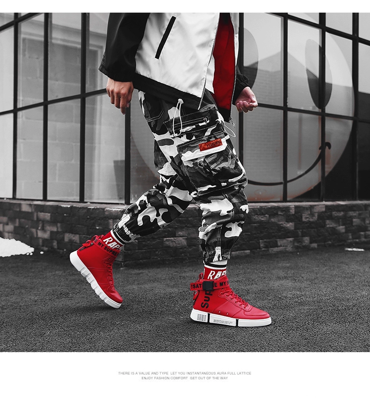 Mùa xuân 2019 giày mới cao giày thể thao nam giày bóng rổ thoáng khí hip hop lưới màu đỏ in giày nam giày thủy triều - Giay cao giày anta nam
