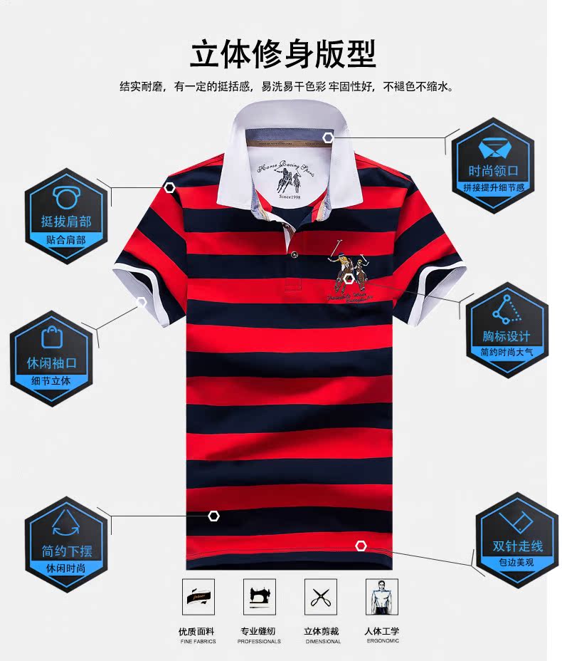 Áo sơ mi nam Huang Zi Paul sọc ngắn tay áo thun nam ve áo cỡ lớn áo polo 18 mùa hè quần áo nam áo polo ralph lauren