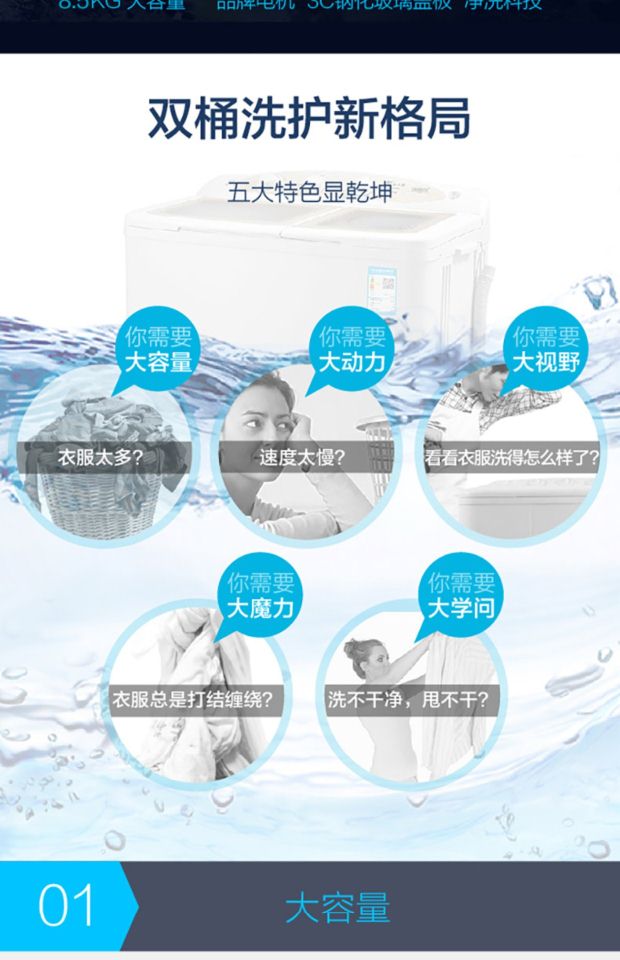 Máy giặt thùng đôi xi lanh đôi bán tự động Littleswan / Little Swan TP85-S955 8,5kg 