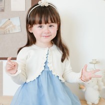 Ruffled girls knitted cardigan small shawl coat air-conditioning shirt childrens baby sweater spring and summer with skirt and waistcoat