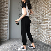 Sports pants womens loose toe black nine-point small man ins tide thin lantern Joker Korean version of casual pants